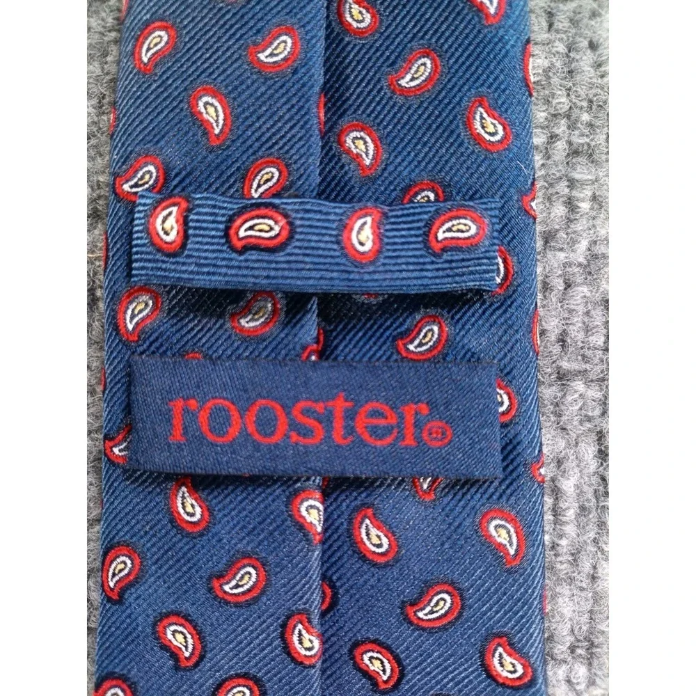 Rooster Men's Blue Red Paisley Necktie Classic Business Dress Tie